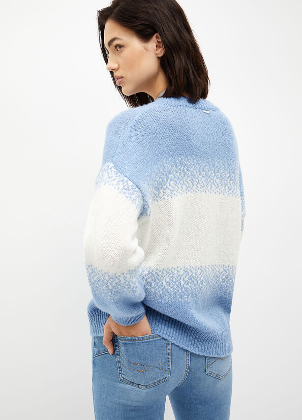 Liu Jo Alpaca Blend Pullover Damen Weiß Azurblau Blau | TDO-614729