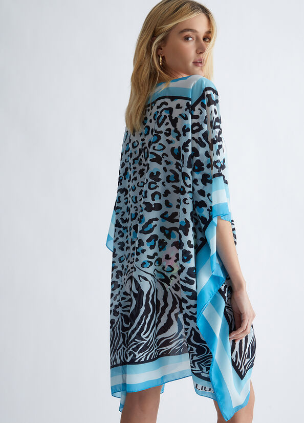 Liu Jo Animal Print Caftan Kleider Damen Blau | OIS-518370