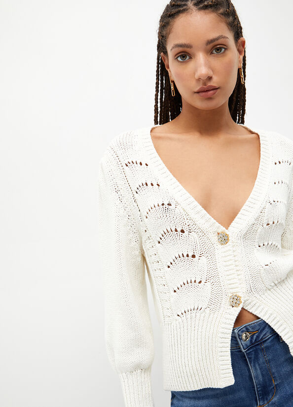 Liu Jo Baumwoll Crochet Cardigan Pullover Damen Weiß | HCT-402159