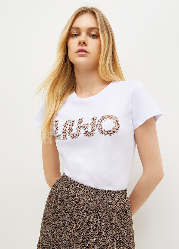 Liu Jo Baumwoll With Logo T-shirts Damen Weiß | YBX-514890