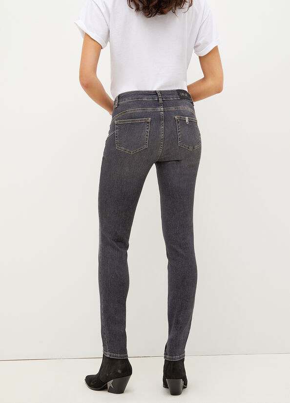 Liu Jo Bottom Up With Gemstones Röhrenjeans Damen Dunkelgrau | HBN-370129