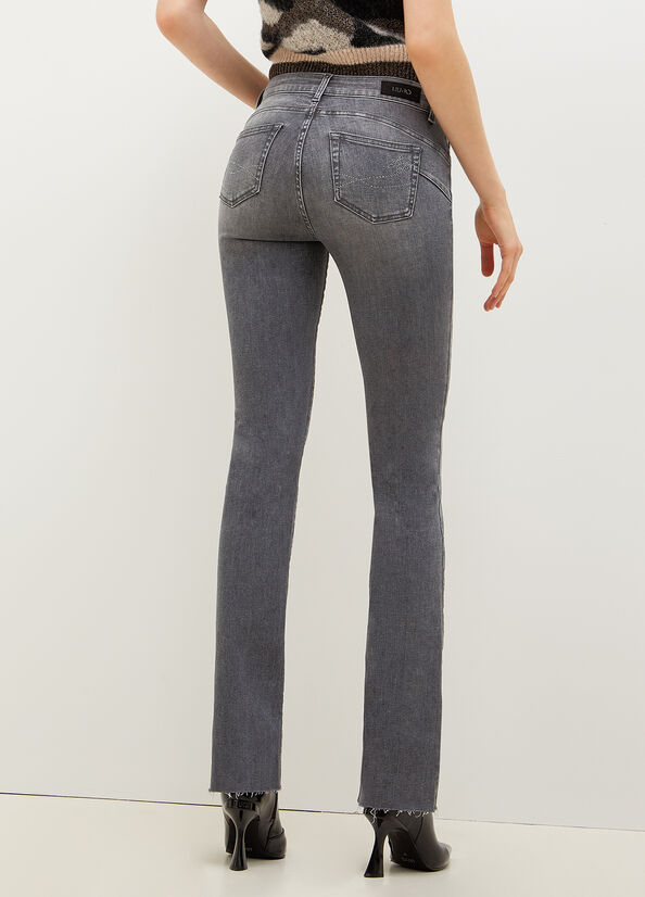 Liu Jo Bottom Up With Gemstones Straight Jeans Damen Grau | OGU-278496