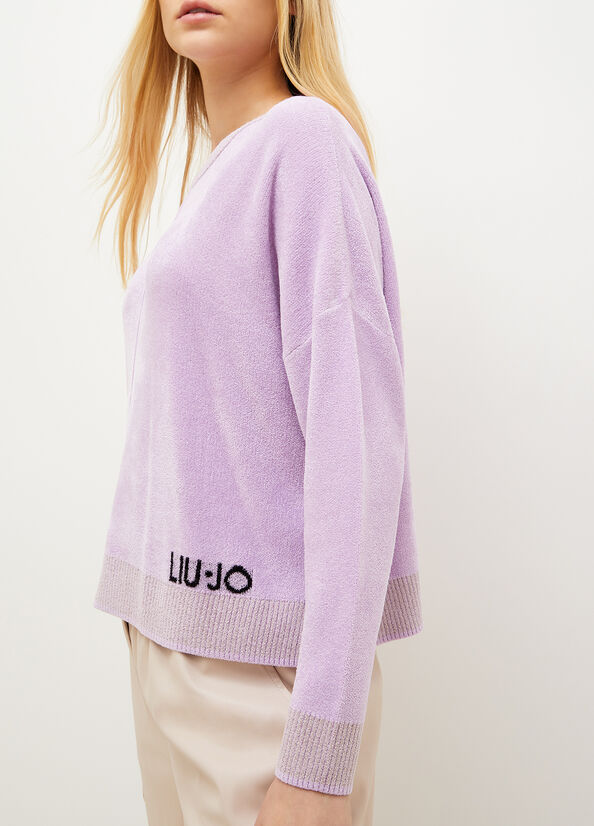 Liu Jo Chenille With Logo Pullover Damen Lila | TWD-352718