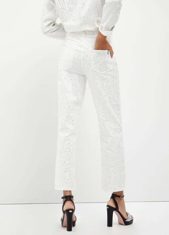 Liu Jo Cropped With Diamantés Slim Jeans Damen Weiß | NLI-341028