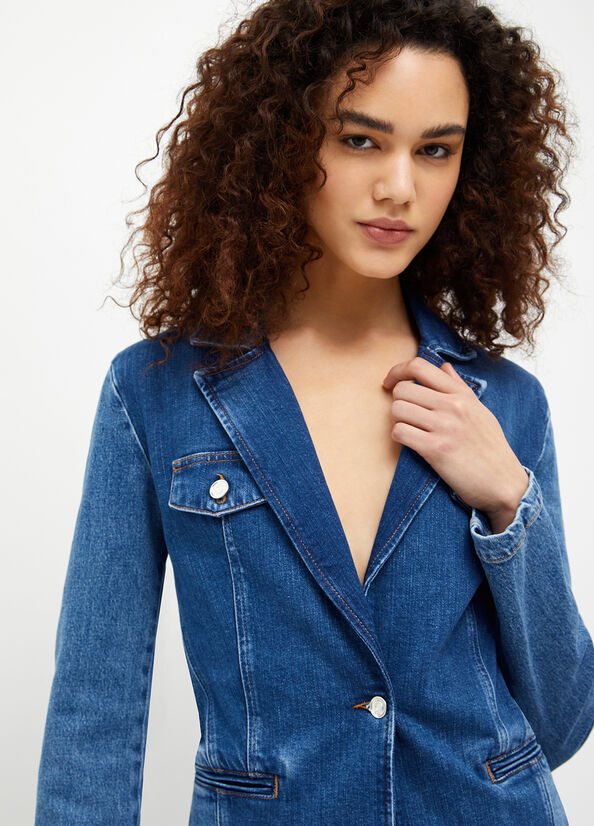 Liu Jo Denim Blazer Jacke Damen Blau | WJY-741856