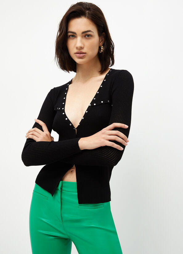 Liu Jo Eco-Friendly Cardigan With Studs Pullover Damen Schwarz | JZG-593461