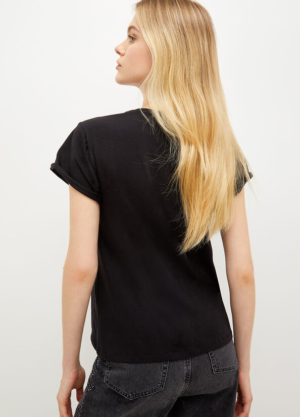 Liu Jo Eco-Friendly Jersey With Logo T-shirts Damen Schwarz | SIJ-741835