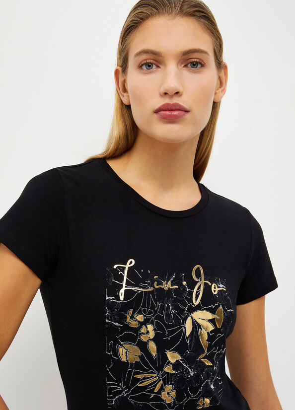 Liu Jo Eco-Friendly T-shirts Damen Schwarz Gold | WUG-742531