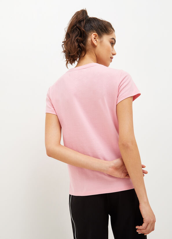 Liu Jo Eco-Friendly With Gemstones T-shirts Damen Rosa | KBI-267591