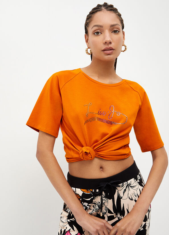 Liu Jo Eco-Friendly With Gemstones T-shirts Damen Orange | PQT-198450