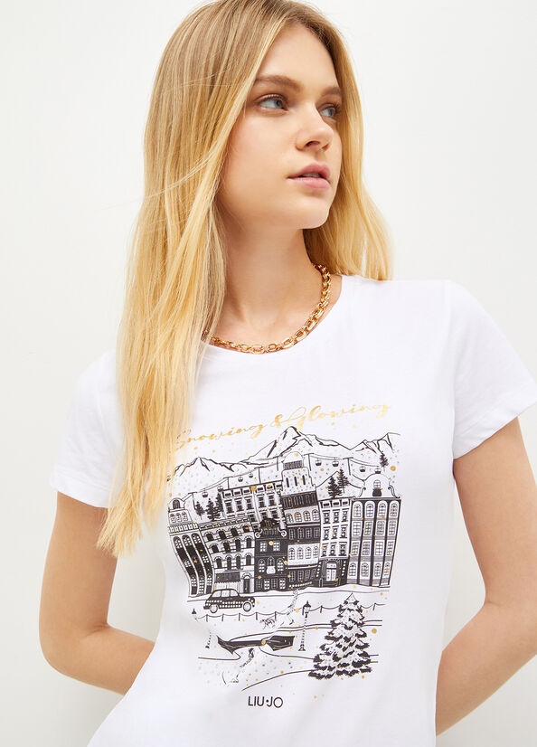 Liu Jo Eco-Friendly With Graphic Print T-shirts Damen Weiß | JRB-102678