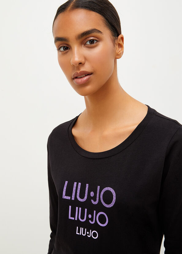 Liu Jo Eco-Friendly With Logo T-shirts Damen Schwarz | XSC-104957