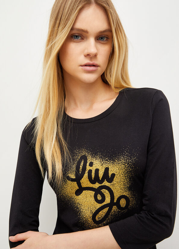 Liu Jo Eco-Friendly With Logo T-shirts Damen Schwarz | YWO-721480