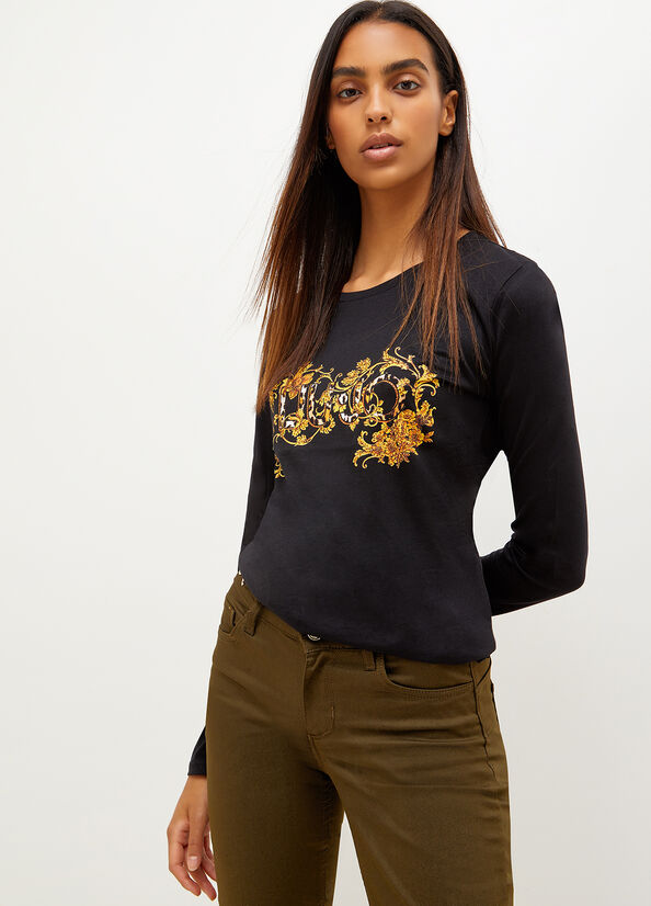 Liu Jo Eco-Friendly With Print T-shirts Damen Schwarz | OFI-358419