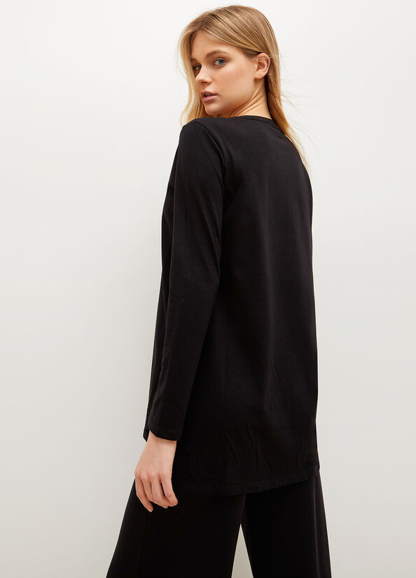 Liu Jo Eco-Friendly With Studs And Logo T-shirts Damen Schwarz | ETQ-312968