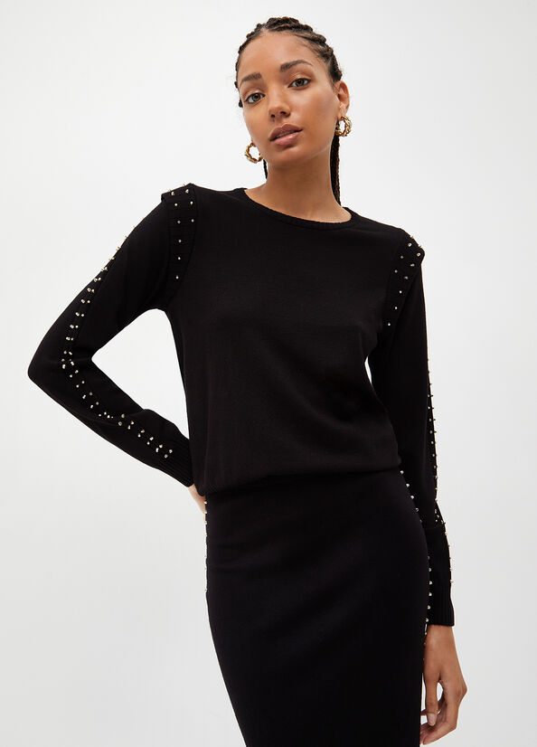 Liu Jo Eco-Friendly With Studs Pullover Damen Schwarz | ODX-084976