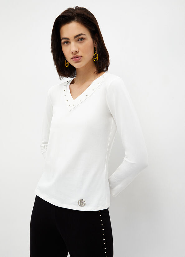 Liu Jo Eco-Friendly With Studs T-shirts Damen Weiß | QGR-416537