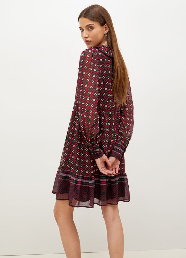 Liu Jo Georgette With Geometric Print Kleider Damen Bordeaux | UCZ-275431