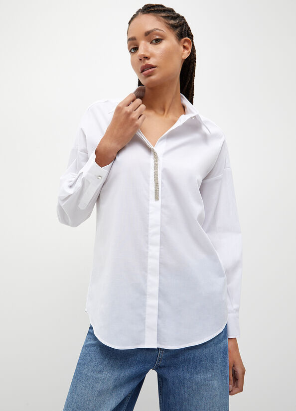 Liu Jo Gestreift Poplin Hemd Damen Weiß | GMZ-084153