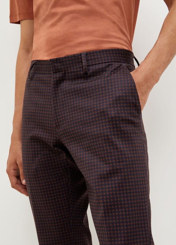 Liu Jo Houndstooth Chinos Hose Herren Dunkelblau Braun | MRY-917543