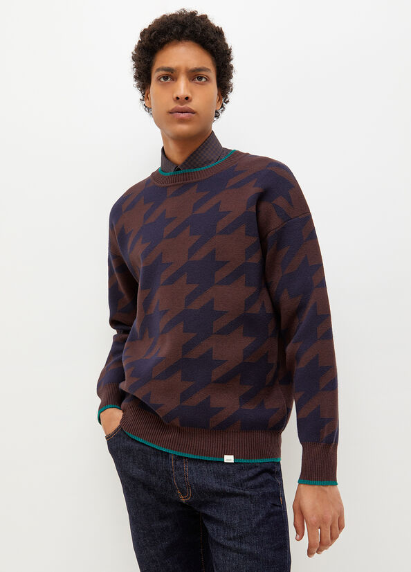 Liu Jo Houndstooth Pullover Herren Dunkelblau Braun | FPR-095137