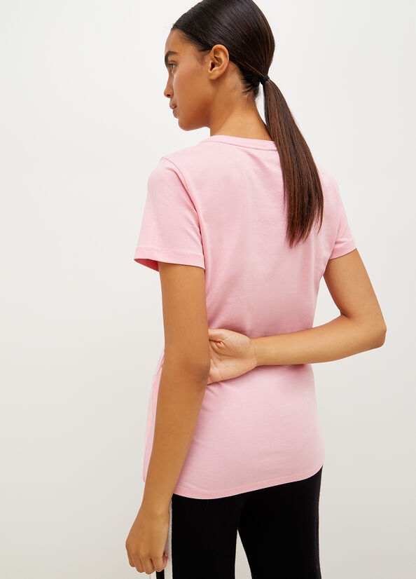 Liu Jo Jersey With Logo T-shirts Damen Rosa | SPK-093761