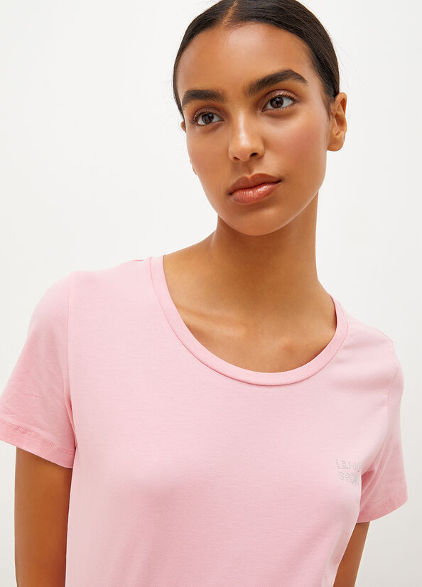 Liu Jo Jersey With Logo T-shirts Damen Rosa | SPK-093761