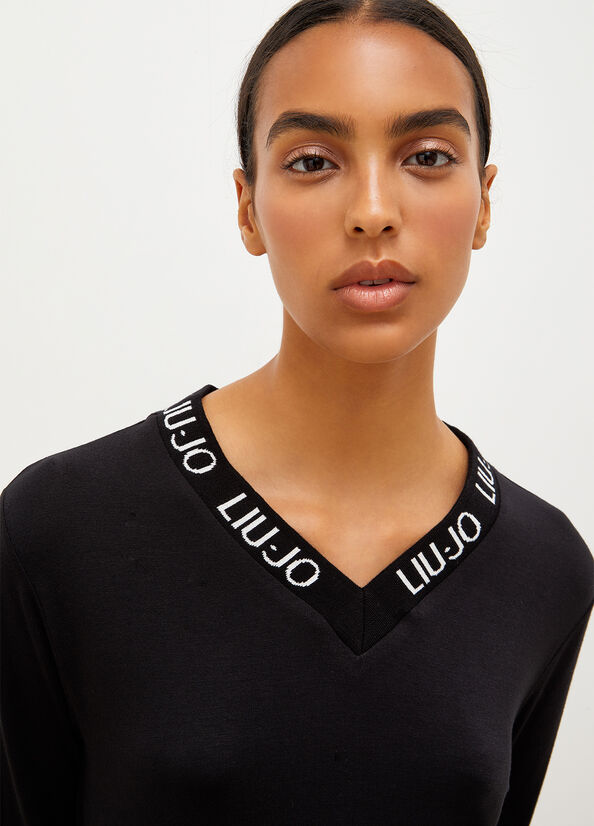 Liu Jo Jersey With Logo T-shirts Damen Schwarz | SJC-416532