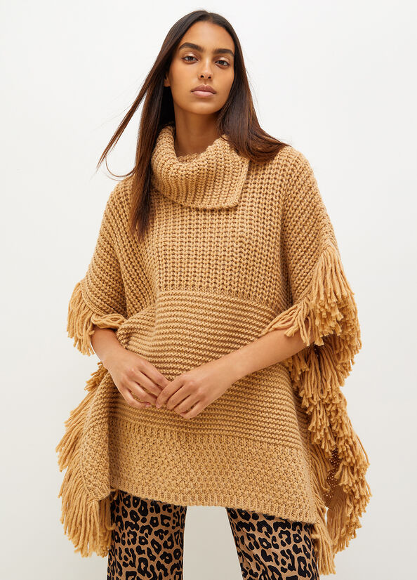 Liu Jo Knit Cape With Fringes Mäntel Damen Braun | XIP-719564