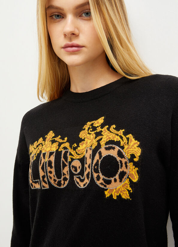 Liu Jo Knit With Logo Kleider Damen Schwarz Gelb | YSL-651378