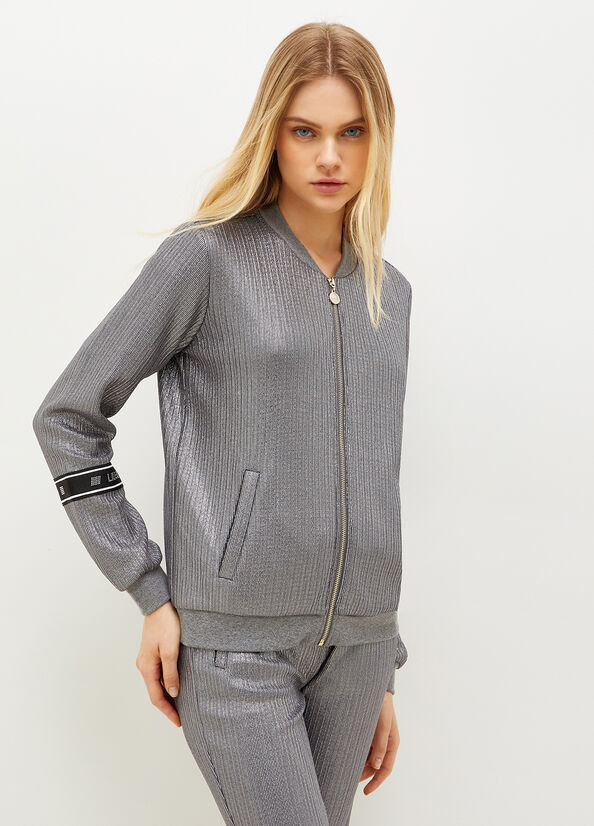 Liu Jo Laminated With Zip Sweatshirts Damen Grau | VHG-079453