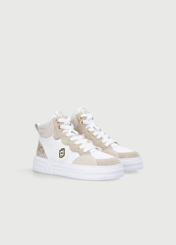 Liu Jo Leder Basketball Sneakers Damen Beige | ZMA-279614