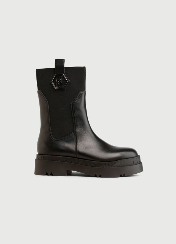 Liu Jo Leder Chelsea Stiefeletten Damen Schwarz | QUV-187936