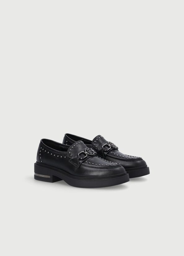 Liu Jo Leder Moccasins With Studs Flache Schuhe Damen Schwarz | YTJ-698417