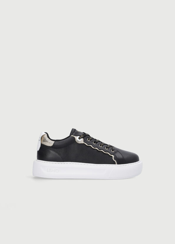 Liu Jo Leder Sneakers Damen Schwarz | QVG-820574