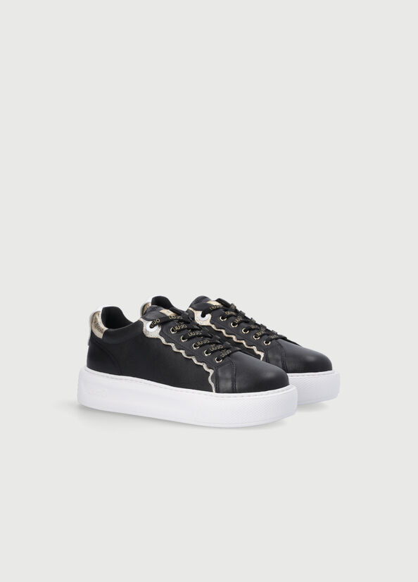 Liu Jo Leder Sneakers Damen Schwarz | QVG-820574