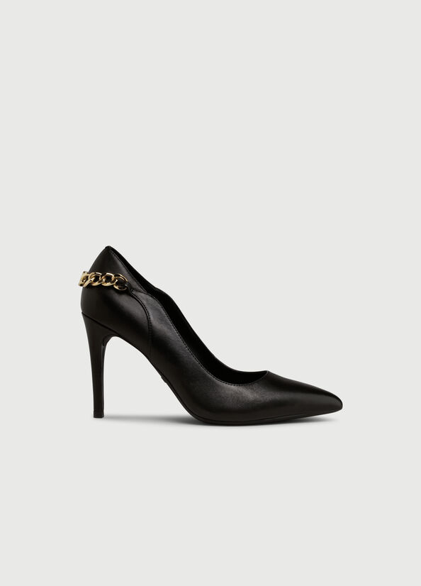 Liu Jo Leder With Chain Stöckelschuhe Damen Schwarz | OEU-902748