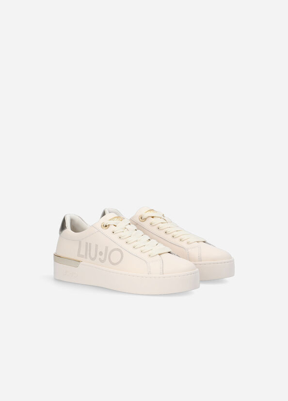 Liu Jo Leder With Logo Sneakers Damen Beige | EXC-098372