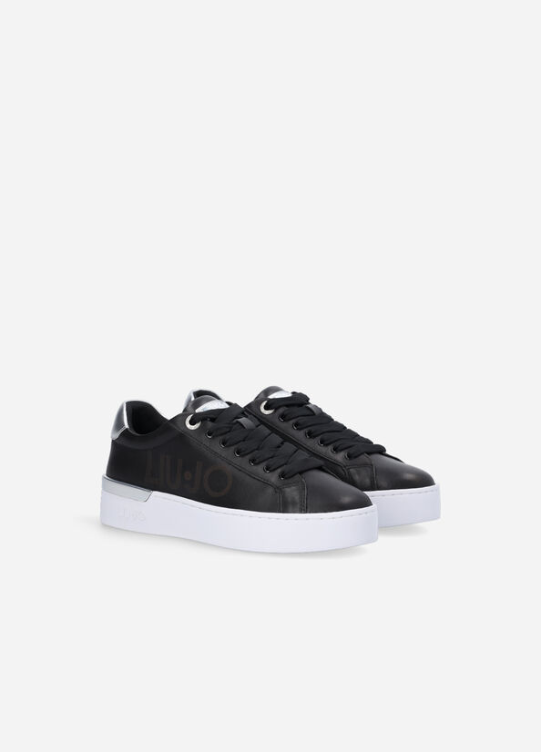 Liu Jo Leder With Logo Sneakers Damen Schwarz | HQA-629157