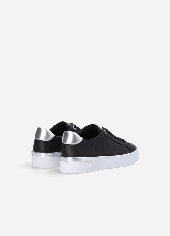 Liu Jo Leder With Logo Sneakers Damen Schwarz | HQA-629157