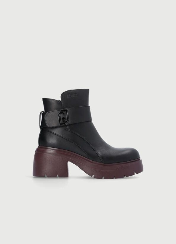 Liu Jo Leder With Logo Stiefeletten Damen Schwarz | IOJ-041892