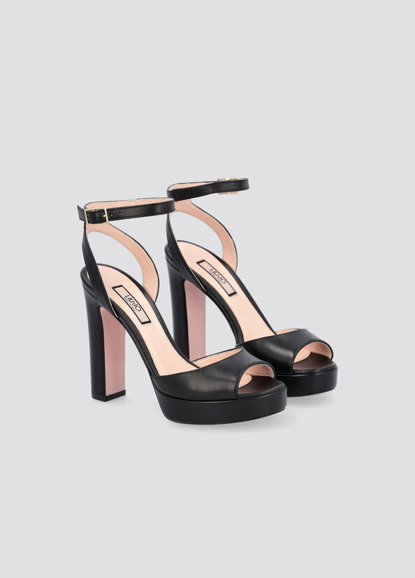 Liu Jo Leder With Weite Heel Sandalen Damen Schwarz | EMN-315709