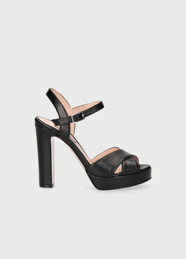 Liu Jo Leder With Weite Heel Sandalen Damen Schwarz | VYF-984671