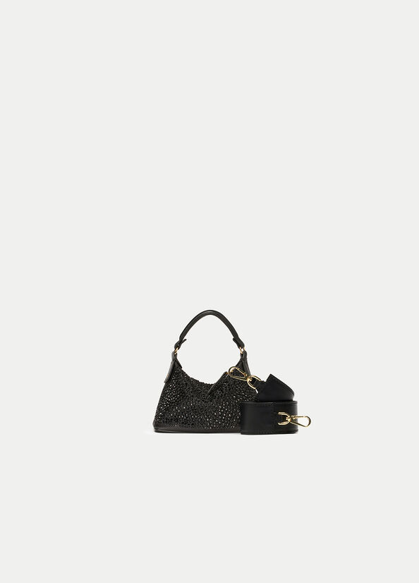 Liu Jo Micro Hobo With Gemstones crossbody taschen Damen Schwarz | LEO-031985