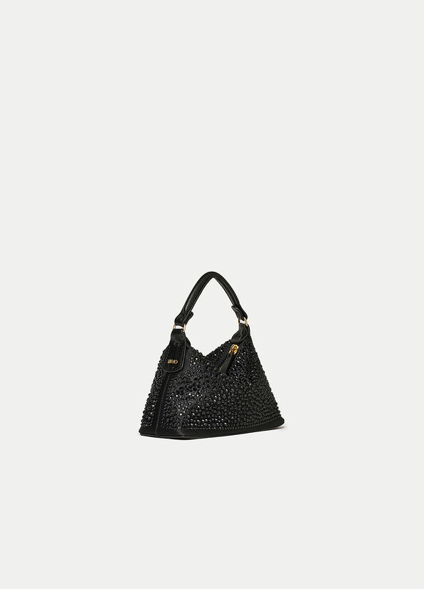 Liu Jo Mini Hobo With Gemstones crossbody taschen Damen Schwarz | VPC-451693