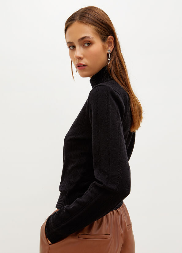 Liu Jo Mock Turtleneck With Penwork Pattern Pullover Damen Schwarz | ATE-416873