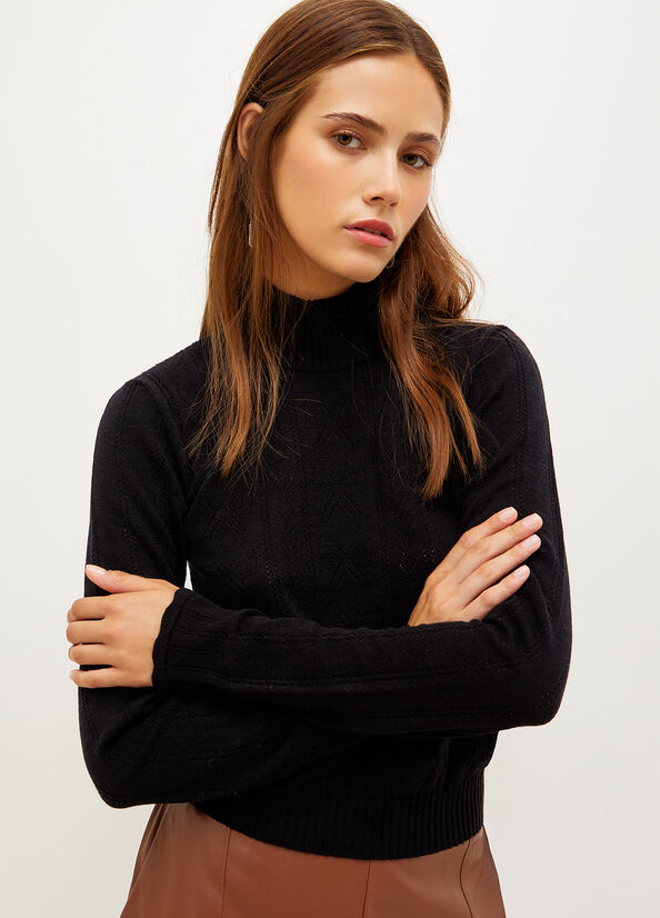 Liu Jo Mock Turtleneck With Penwork Pattern Pullover Damen Schwarz | ATE-416873