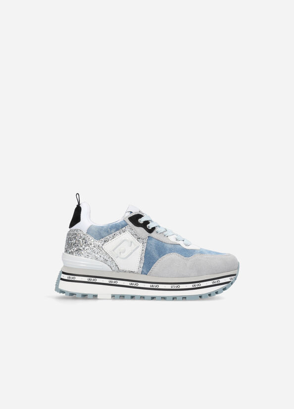 Liu Jo Plattform In Denim And Glitter Sneakers Damen Blau | PYO-126085