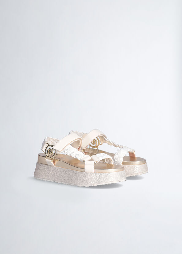 Liu Jo Plattform With Braiding Sandalen Damen Weiß | WTE-658047