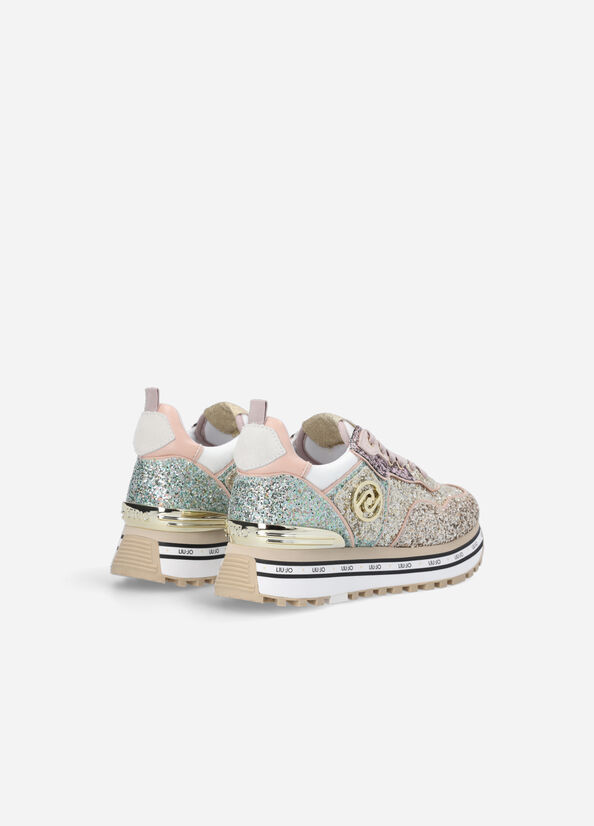 Liu Jo Plattform With Glitter Sneakers Damen Gold | EUV-987253